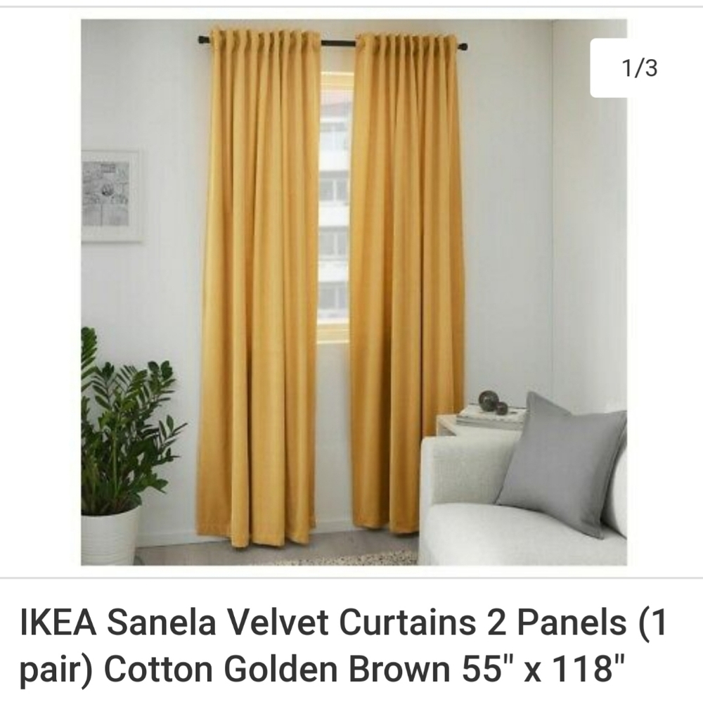 IKEA Sanela Yellow Gold Golden Velvet Curtains